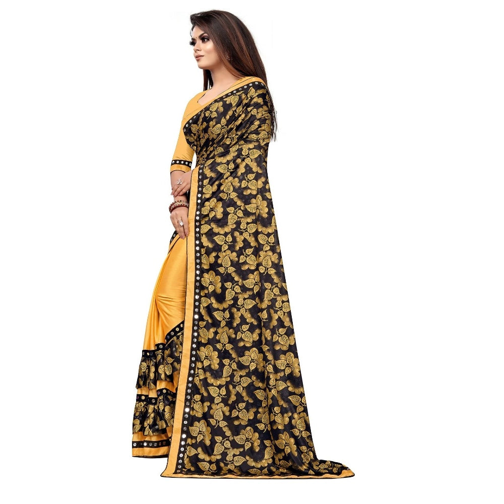 Women's Lycra Blend Saree with Blouse (Mustard, 5-6 Mtrs) - VANSHELLE
