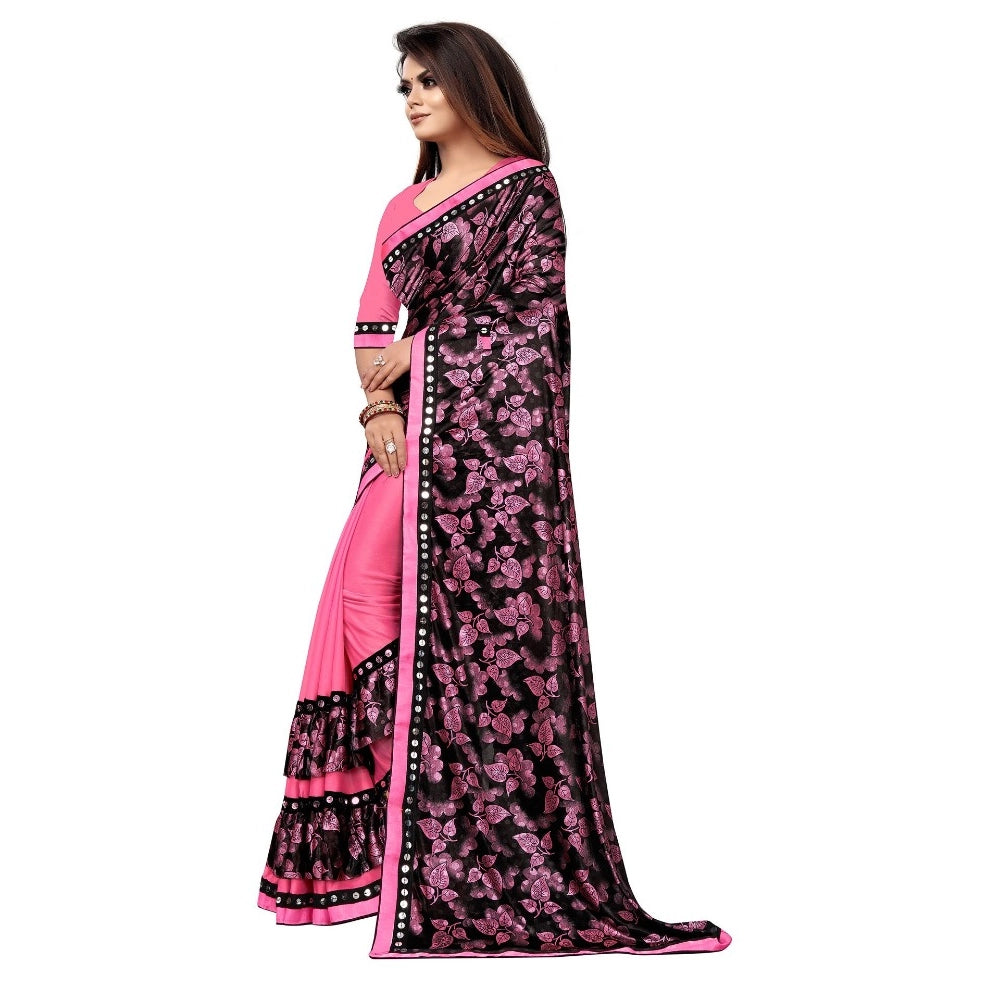 Women's Lycra Blend Saree with Blouse (Pink, 5-6 Mtrs) - VANSHELLE