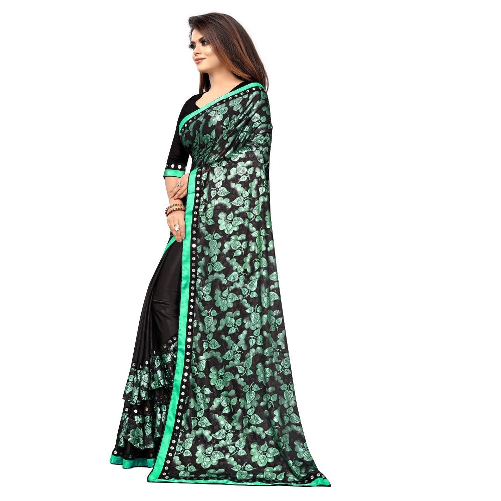 Women's Lycra Blend Saree with Blouse (Green, 5-6 Mtrs) - VANSHELLE
