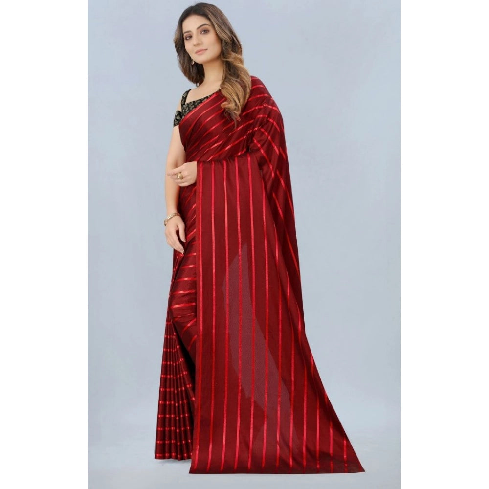 Women's Satin Silk Saree with Blouse (Red, 5-6 Mtrs) - VANSHELLE