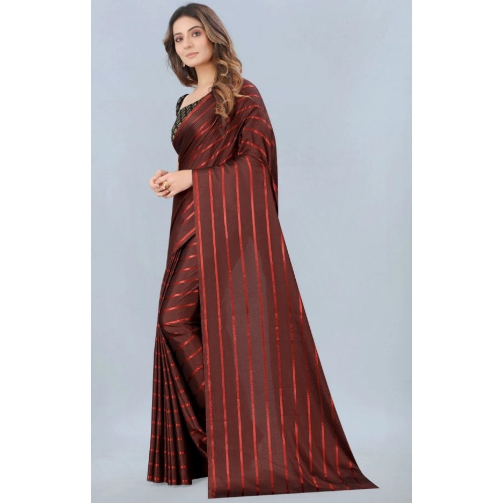 Women's Satin Silk Saree with Blouse (Orange, 5-6 Mtrs) - VANSHELLE