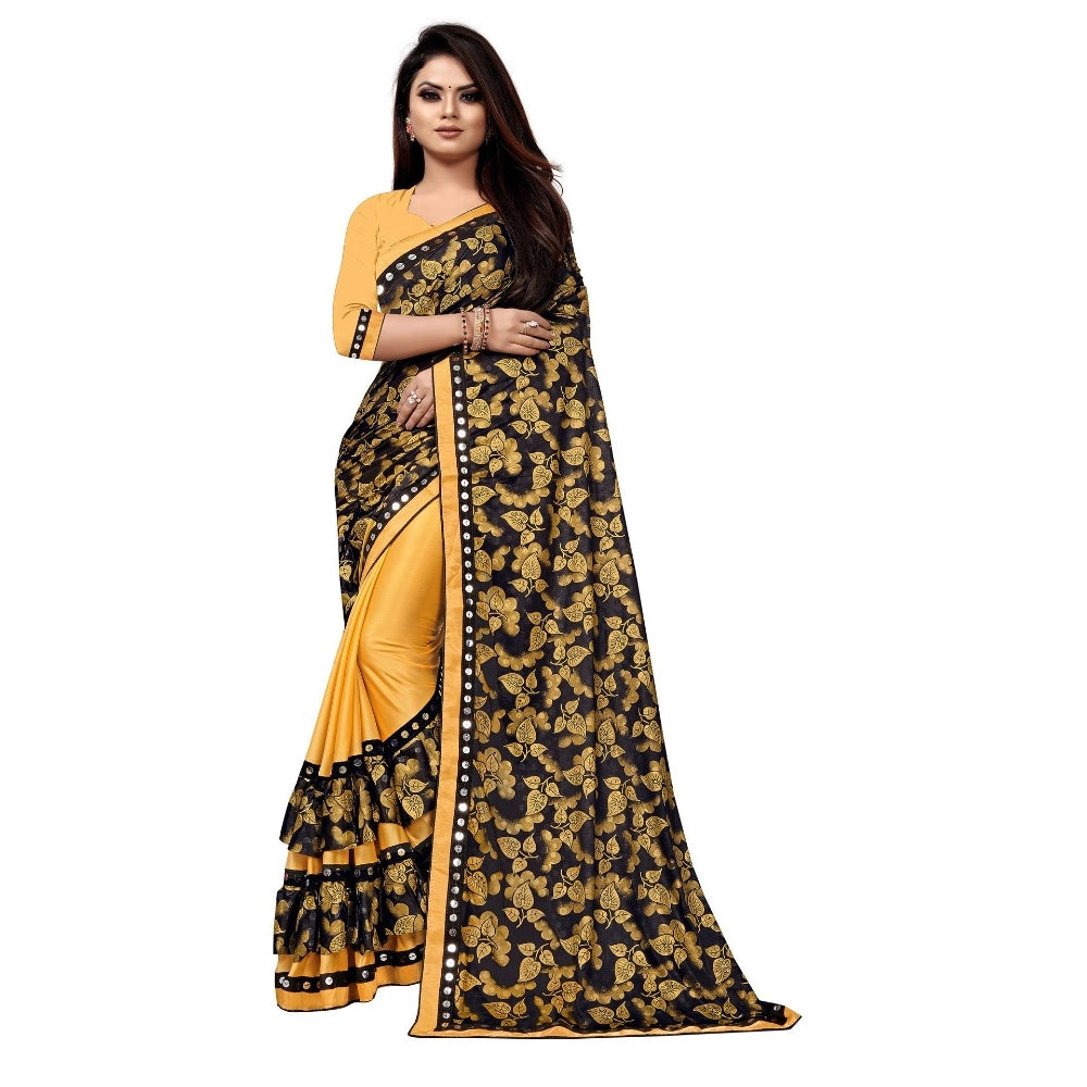 Women's Lycra Blend Saree with Blouse (Mustard, 5-6 Mtrs) - VANSHELLE