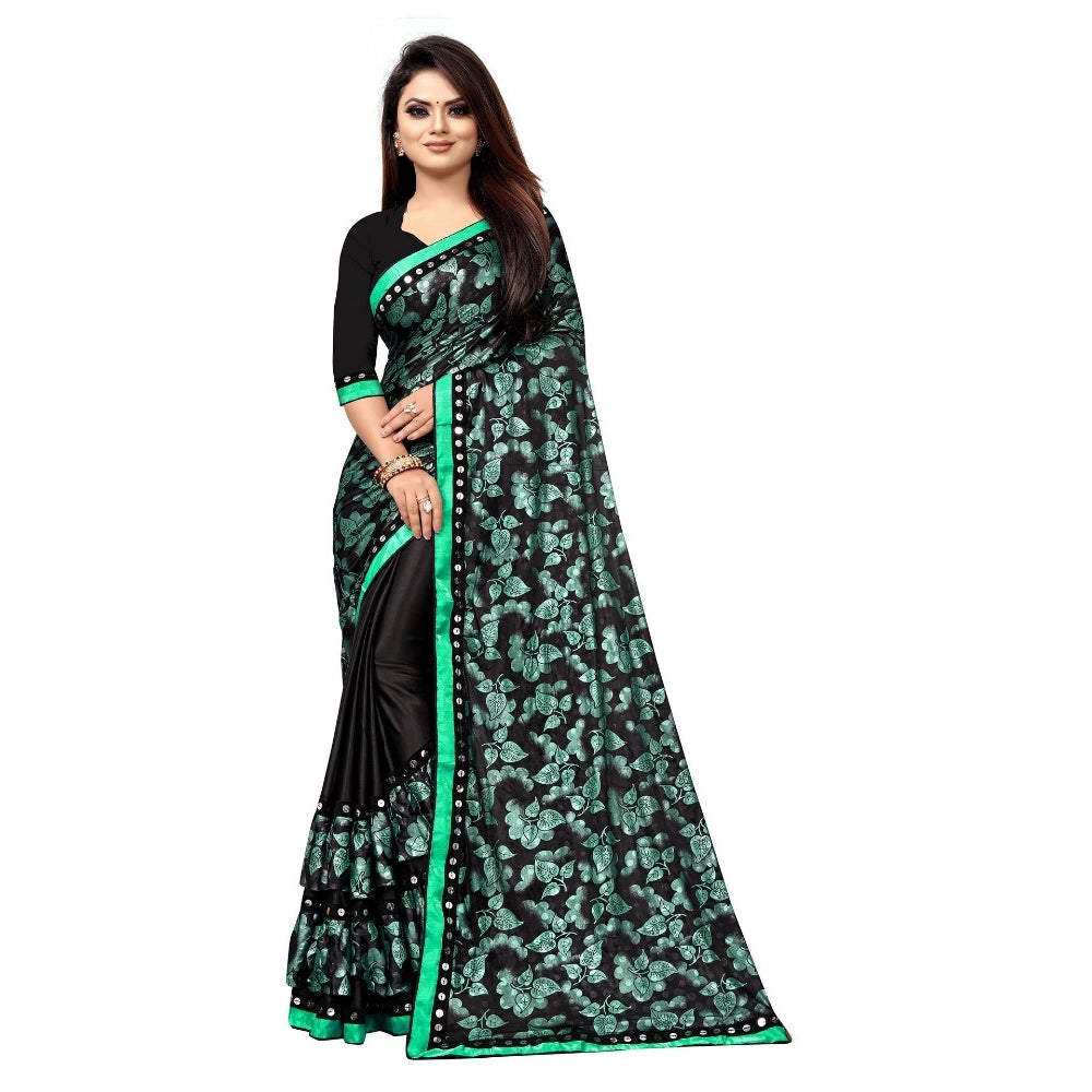 Women's Lycra Blend Saree with Blouse (Green, 5-6 Mtrs) - VANSHELLE