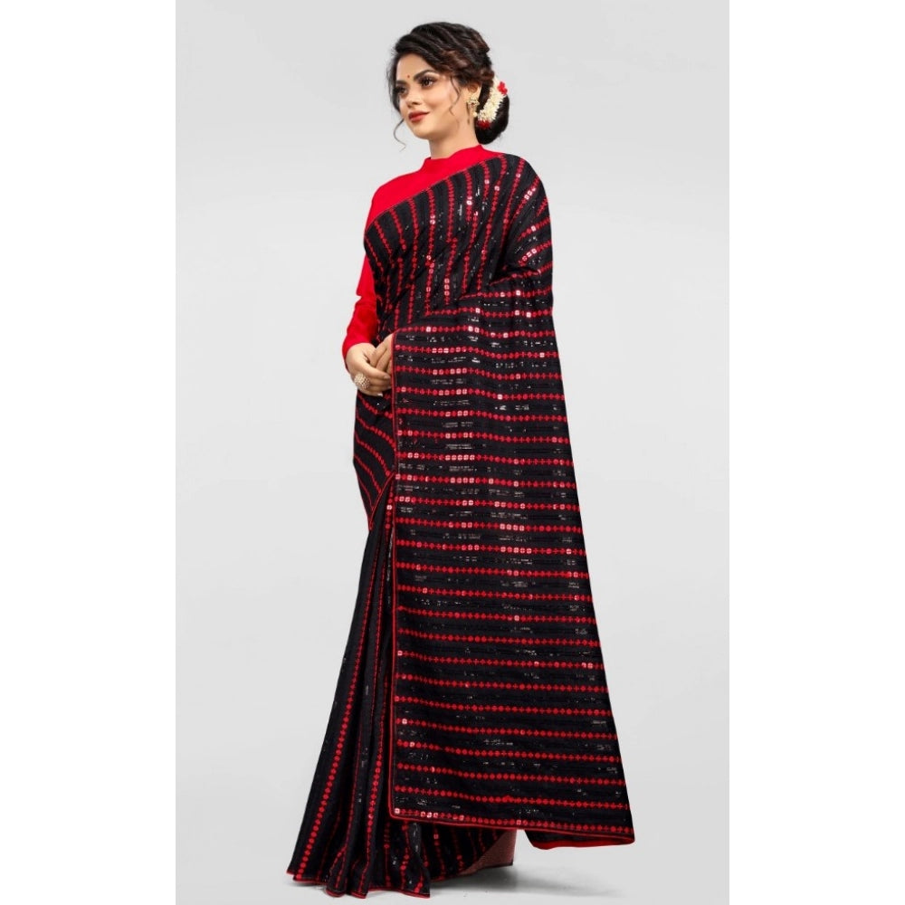 Women's Vichitra Saree with Blouse (Red, 5-6 Mtrs) - VANSHELLE