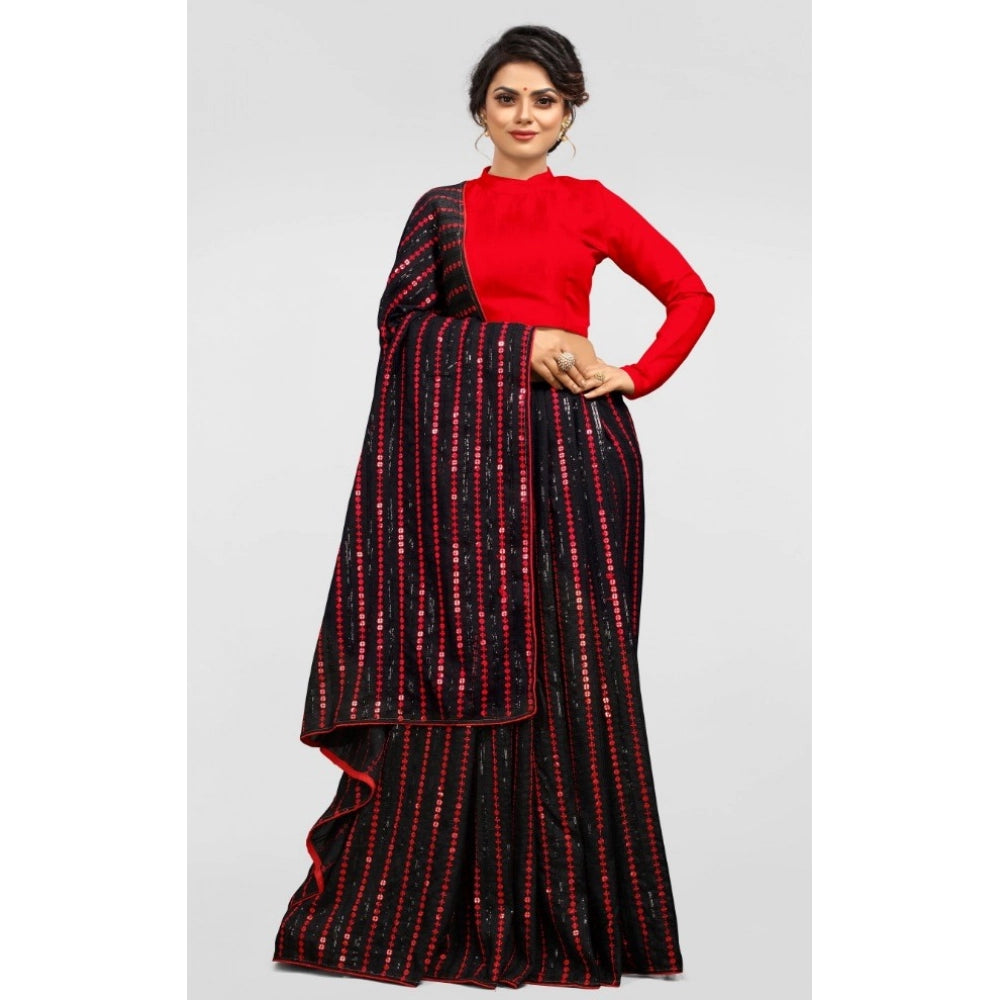 Women's Vichitra Saree with Blouse (Red, 5-6 Mtrs) - VANSHELLE