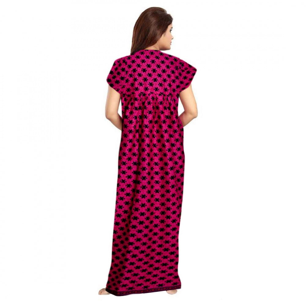 Women'S Cotton Printed Maxi Nighty (Pink)