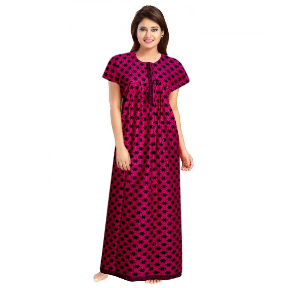 Women'S Cotton Printed Maxi Nighty (Pink)