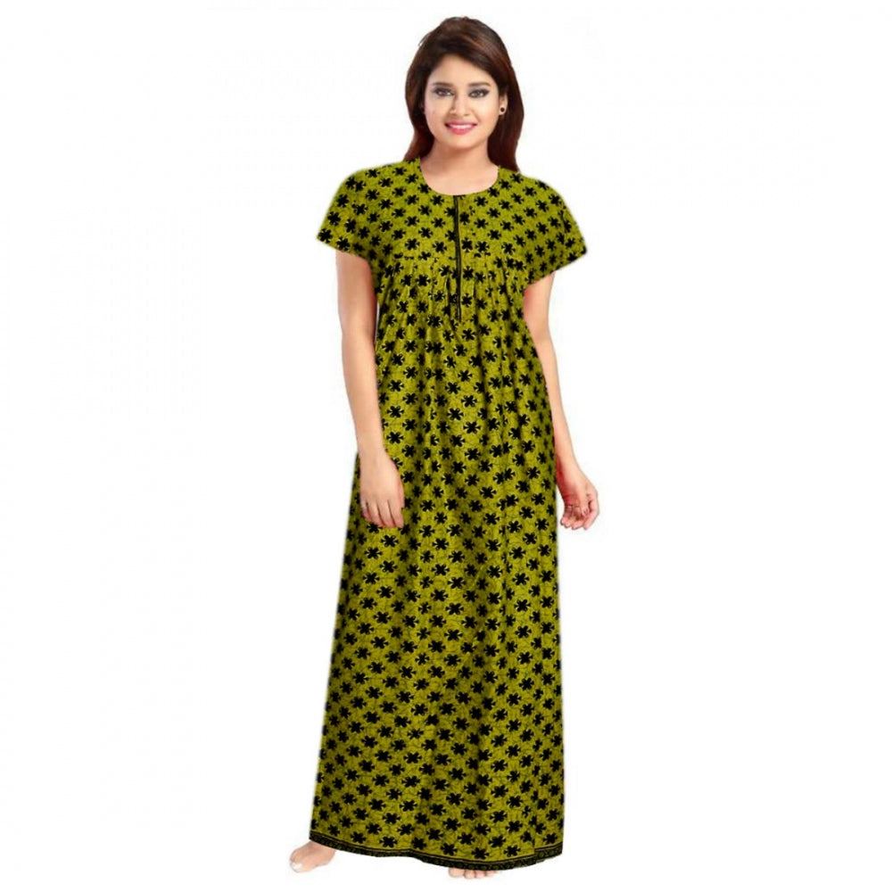 Women'S Cotton Printed Maxi Nighty (Green)