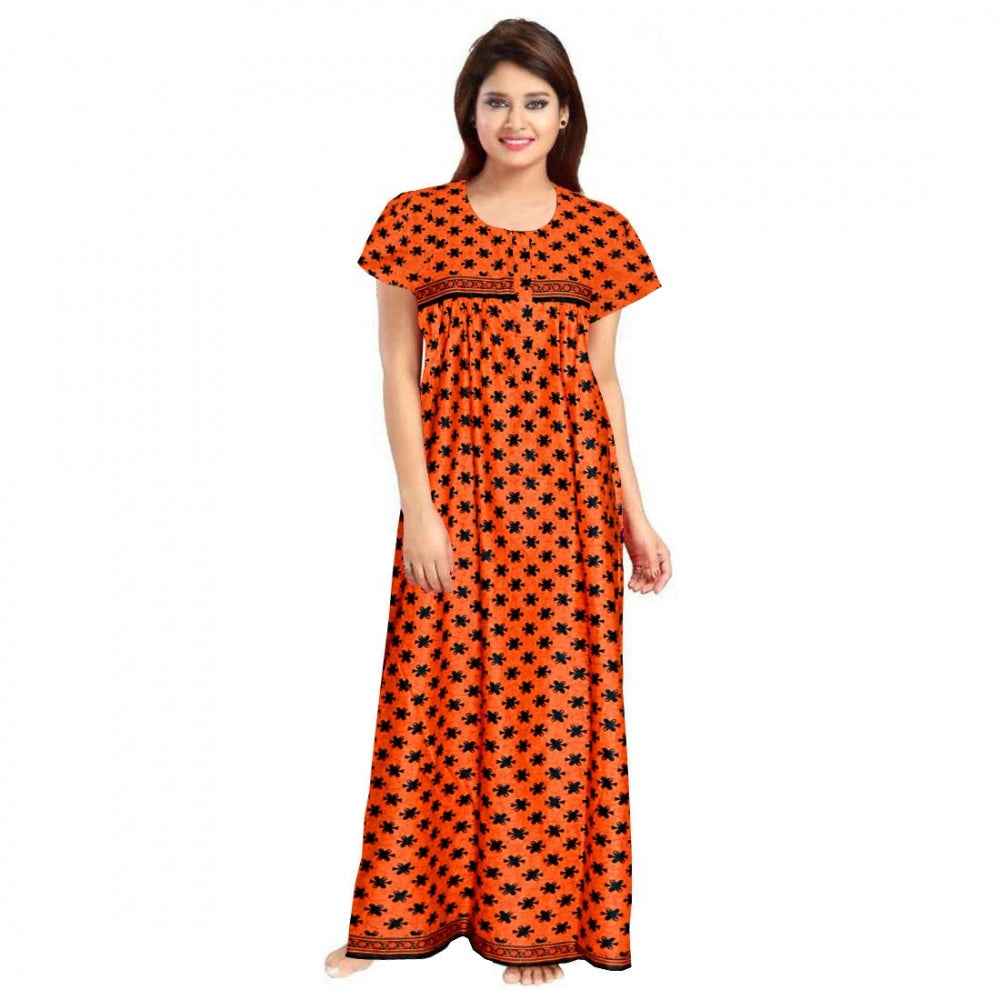 Women'S Cotton Printed Maxi Nighty (Orange)