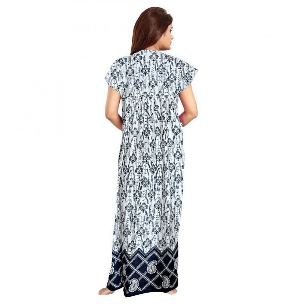 Women'S Cotton Printed Maxi Nighty (Navy Blue)