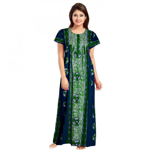 Women's Cotton Printed Maxi Nighty (Green) by Vanshelle
