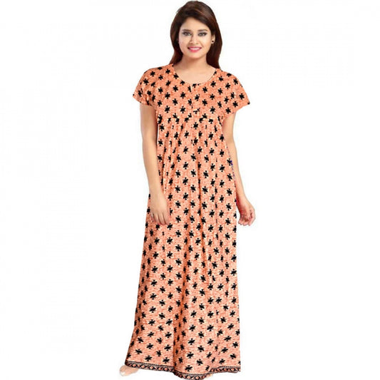 Women'S Cotton Printed Maxi Nighty (Peach)