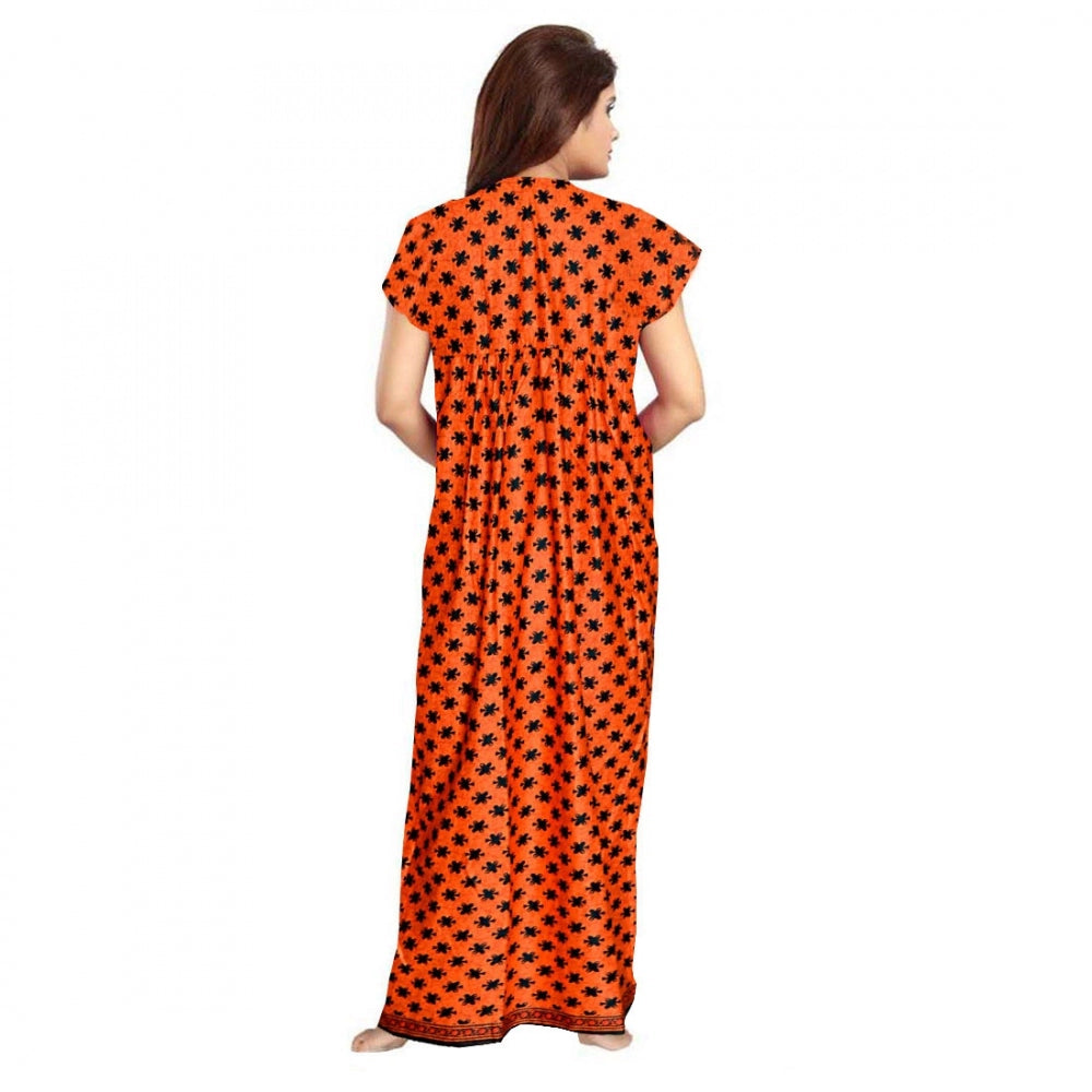 Women'S Cotton Printed Maxi Nighty (Orange)
