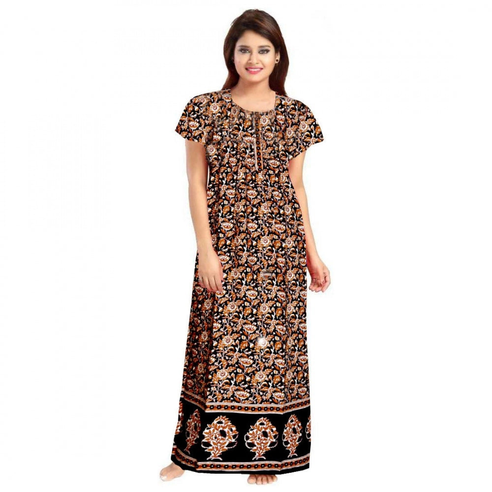 Women'S Cotton Printed Maxi Nighty (Brown)