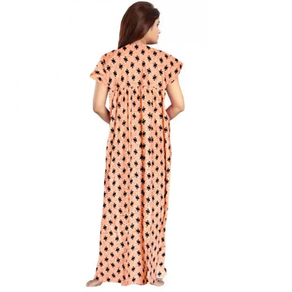 Women'S Cotton Printed Maxi Nighty (Peach)