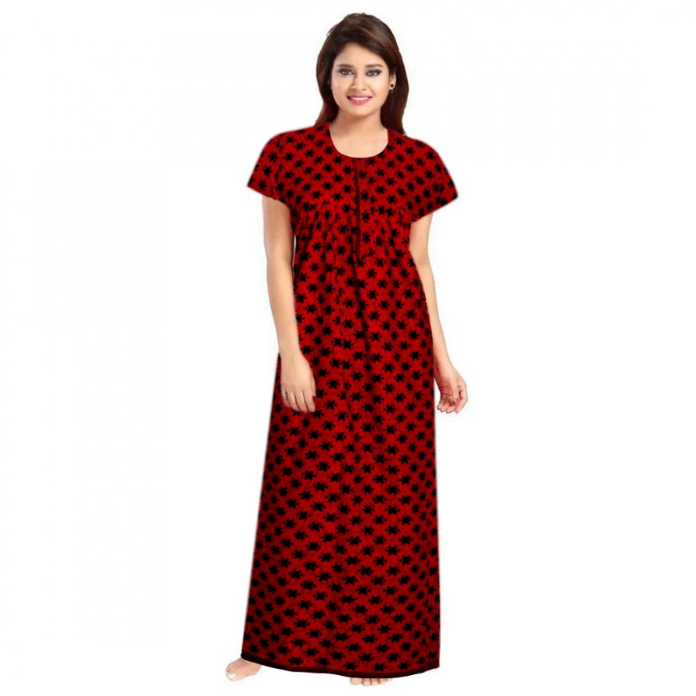 Women'S Cotton Printed Maxi Nighty (Red)