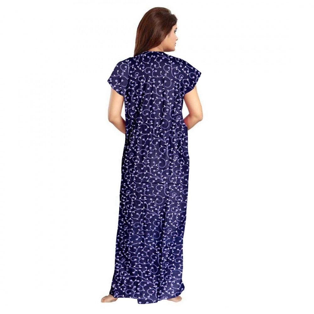 Women'S Cotton Printed Maxi Nighty (Blue)