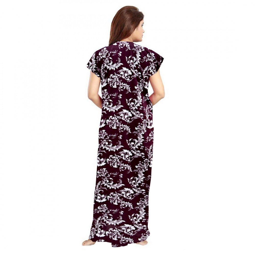 Women'S Cotton Printed Maxi Nighty (Wine)