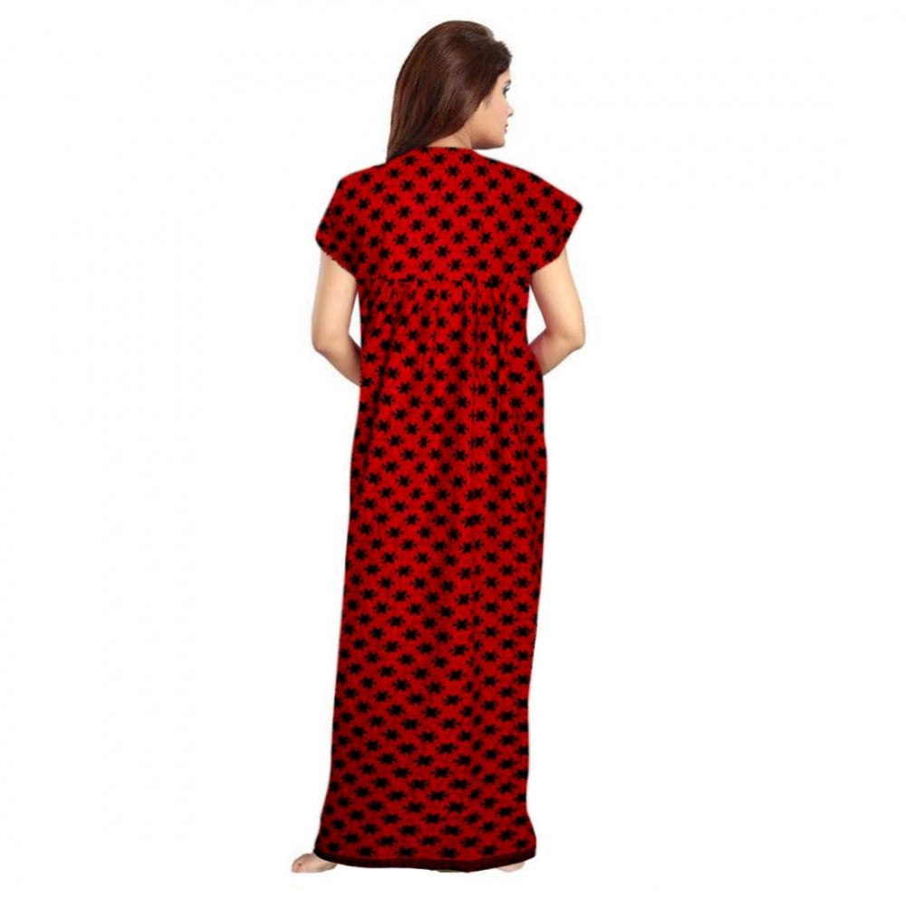 Women'S Cotton Printed Maxi Nighty (Red)