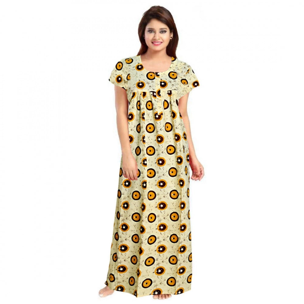Women'S Cotton Printed Maxi Nighty (Off White)