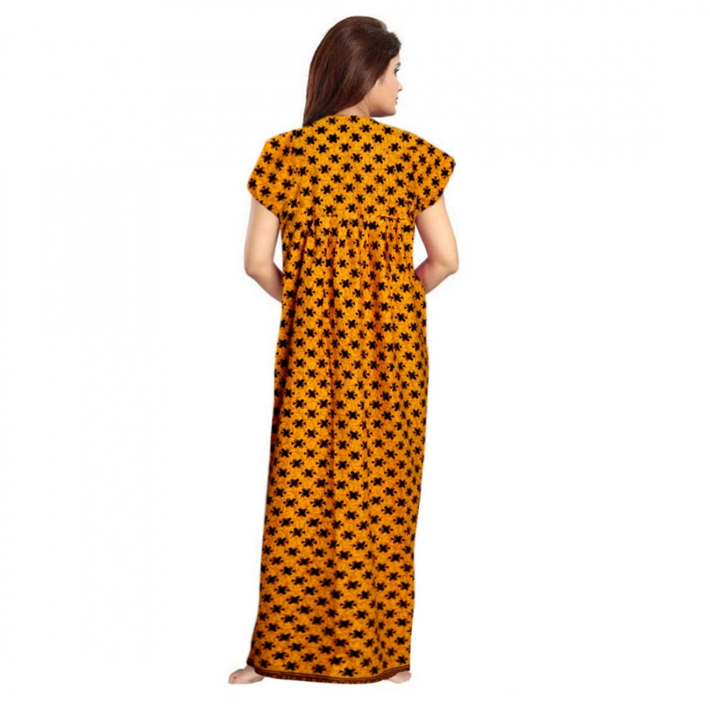 Women'S Cotton Printed Maxi Nighty (Mustard)
