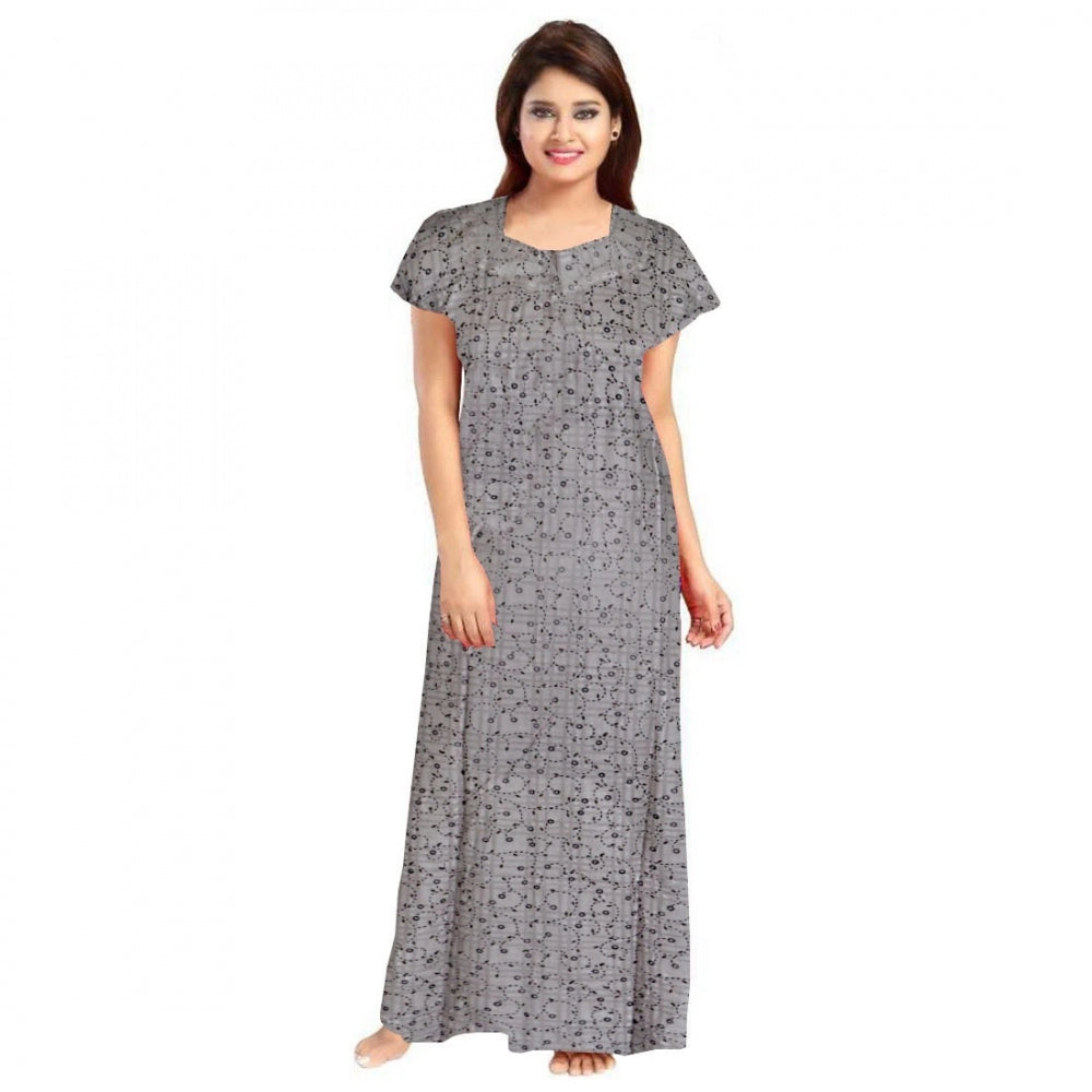 Women'S Cotton Printed Maxi Nighty (Grey)