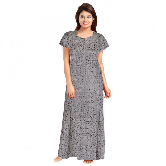 Women'S Cotton Printed Maxi Nighty (Grey)