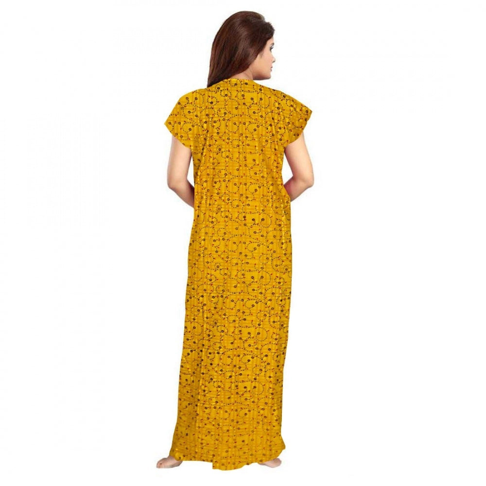 Women'S Cotton Printed Maxi Nighty (Yellow)