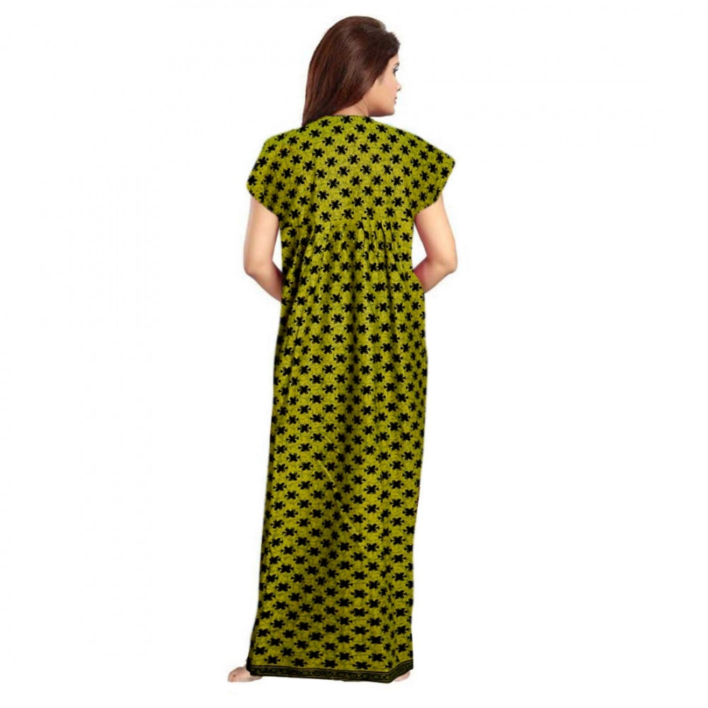 Women'S Cotton Printed Maxi Nighty (Green)