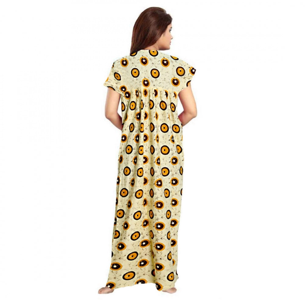Women'S Cotton Printed Maxi Nighty (Off White)