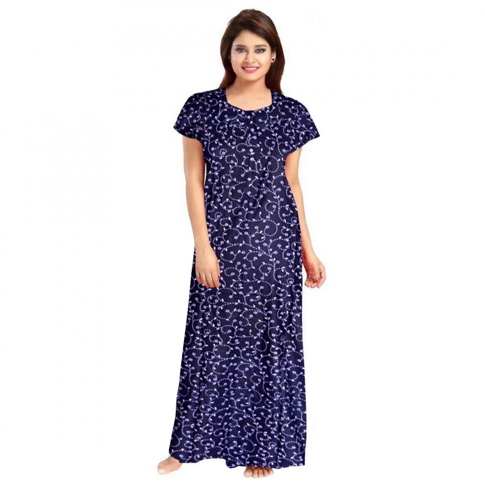 Women'S Cotton Printed Maxi Nighty (Blue)
