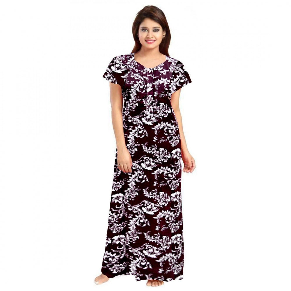 Women'S Cotton Printed Maxi Nighty (Wine)