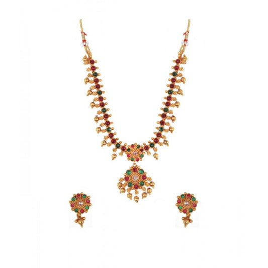 Women'S Elegent Brass Kempu Chain Jewellery Set (Multi Color,