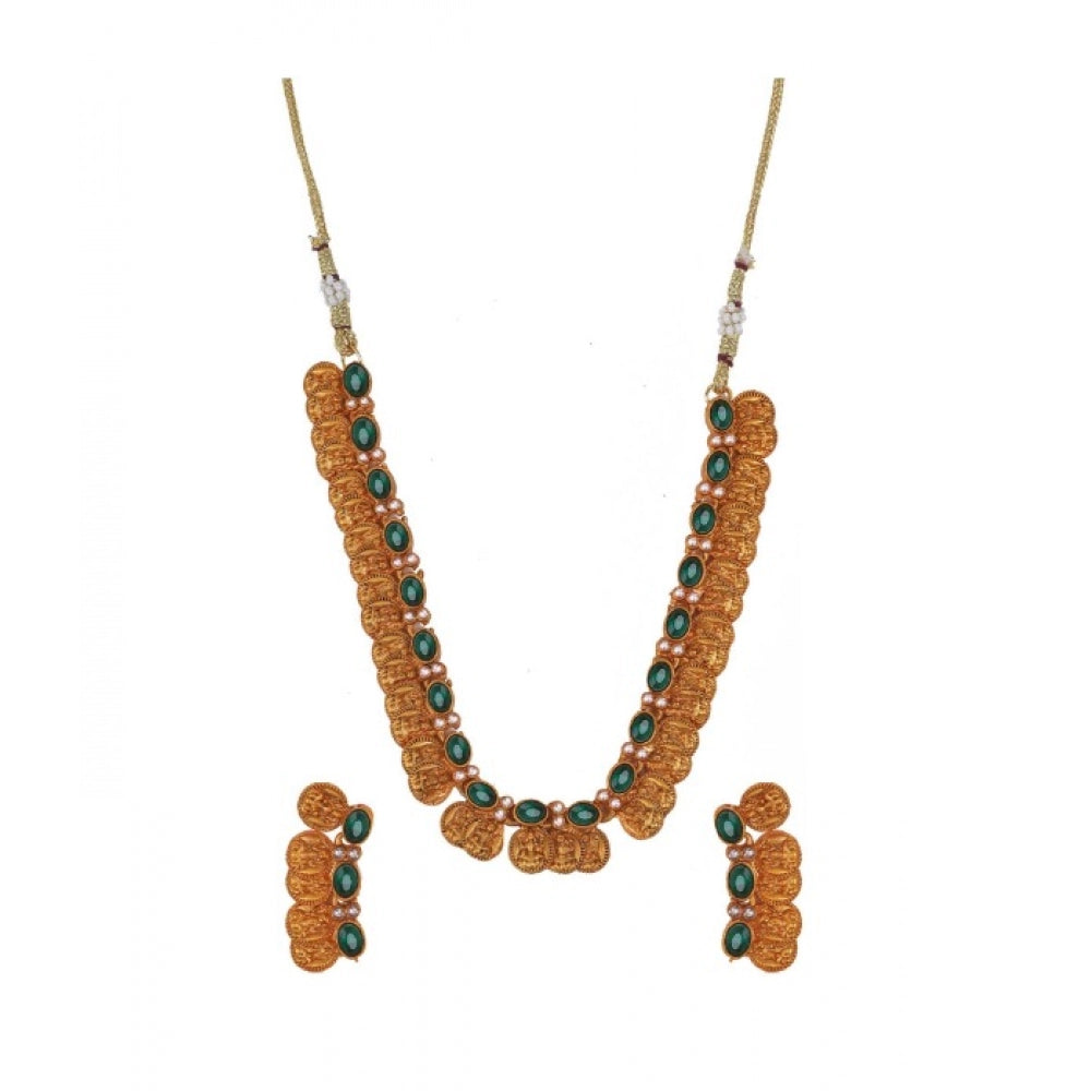 Women'S Elegent Laxmi Coin Shape Jewellery Chowker Set (Green,