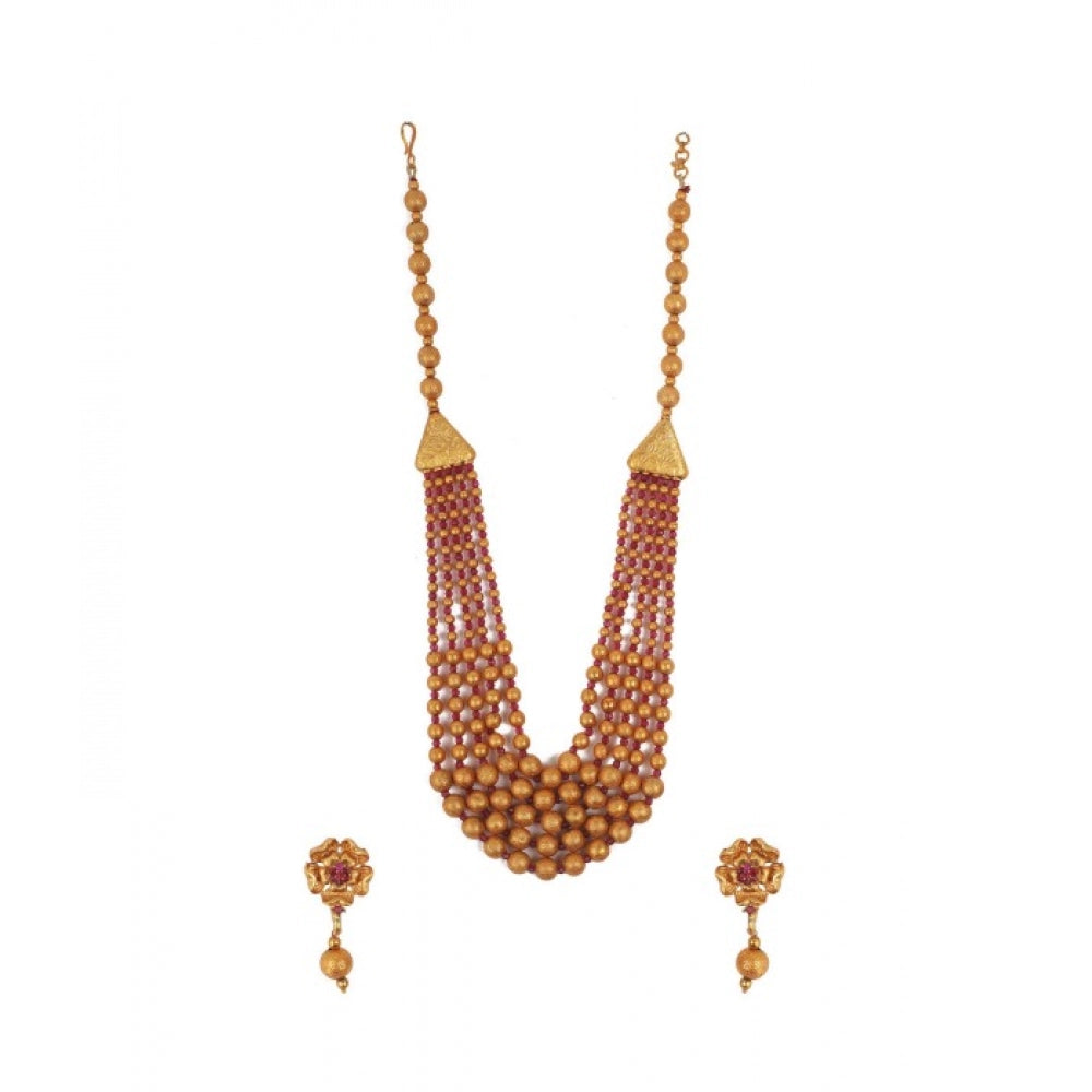 Women'S Ethnic Five Layer Brass Mala With Crystal For Women An