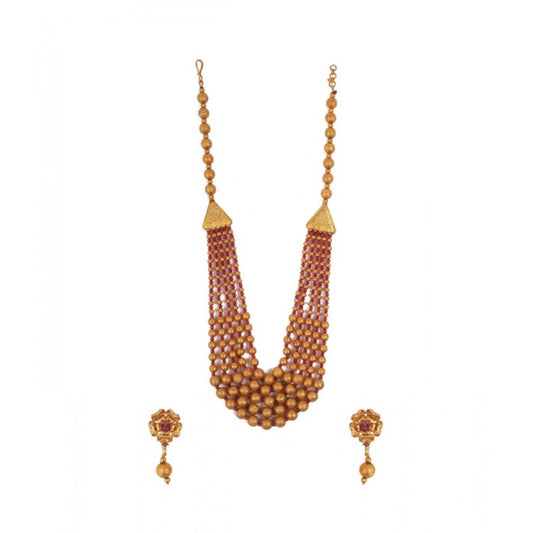 Women'S Ethnic Five Layer Brass Mala With Crystal For Women An
