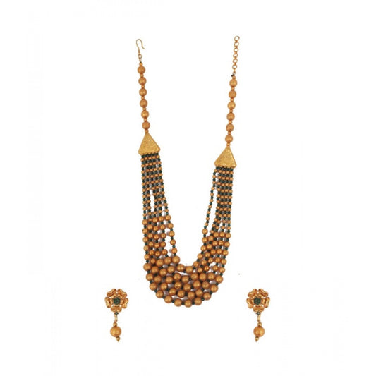 Women'S Ethnic Five Layer Brass Mala With Crystal For Women An
