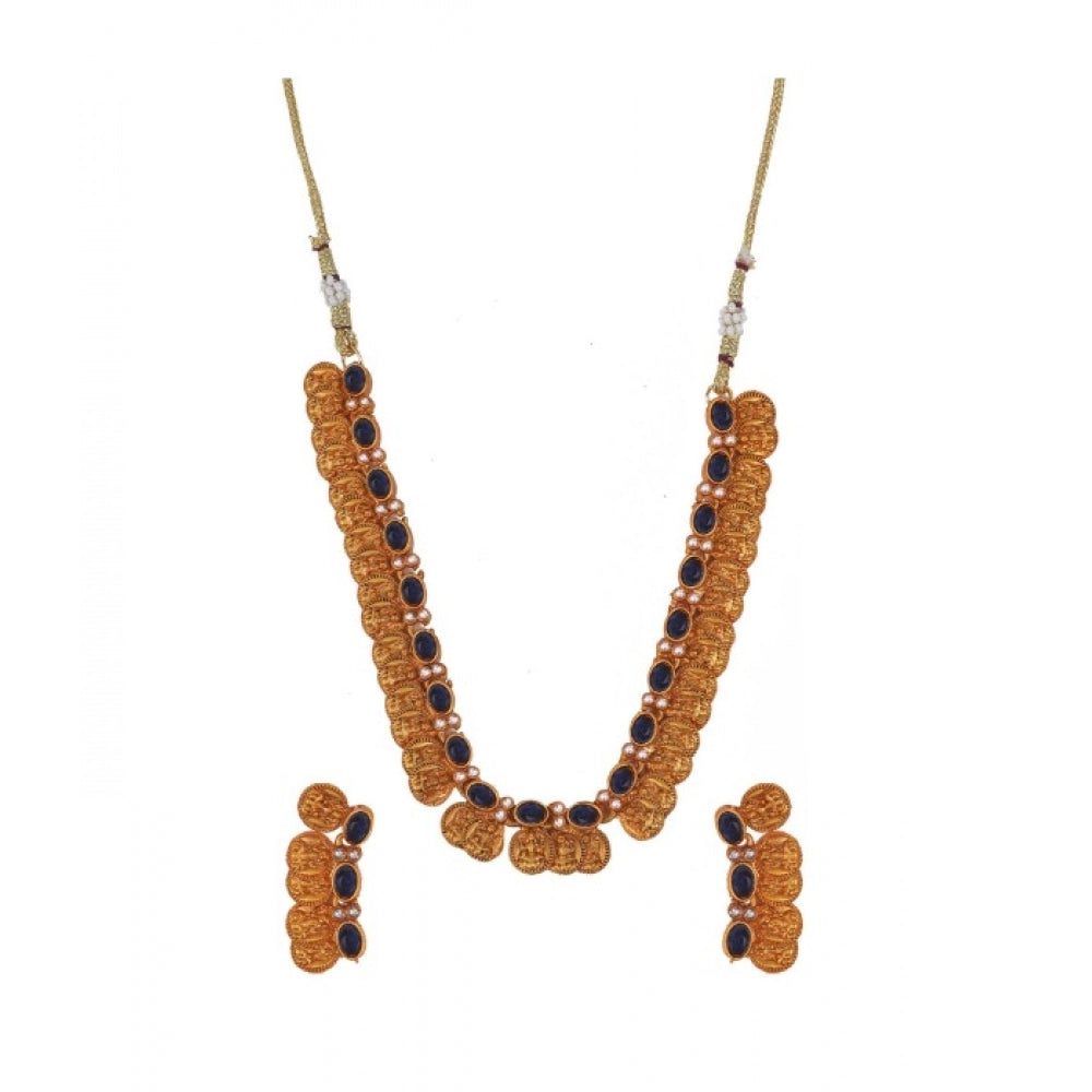 Women'S Elegent Laxmi Coin Shape Jewellery Chowker Set (Blue,