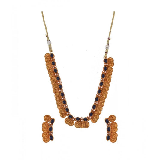 Women'S Elegent Laxmi Coin Shape Jewellery Chowker Set (Blue,