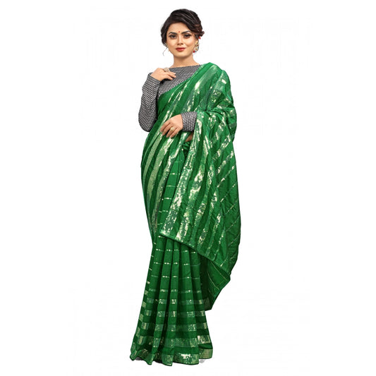 Women'S Vichitra Saree With Blouse (Green, 5-6 Mtrs)