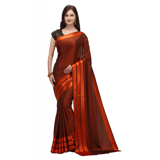 Women'S Satin Silk Saree With Blouse (Orange, 5-6 Mtrs)