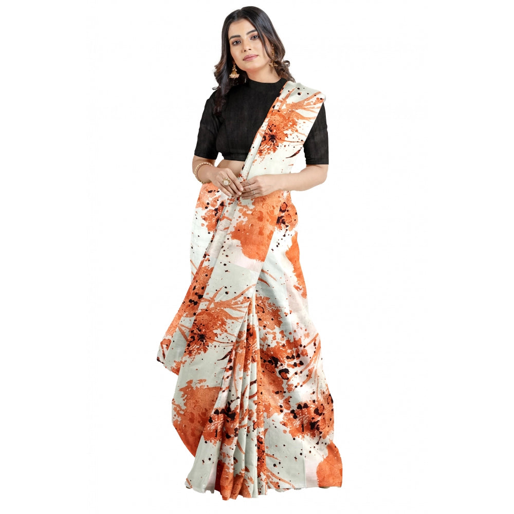 Women'S Joya Silk Saree With Blouse (Orange, 5-6 Mtrs)