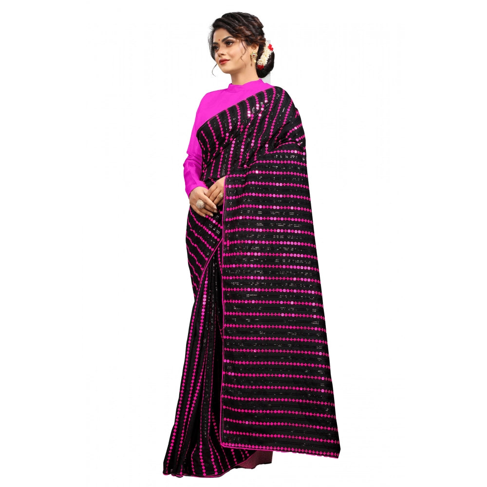 Women's Vichitra Saree with Blouse (Pink, 5-6 Mtrs) - VANSHELLE