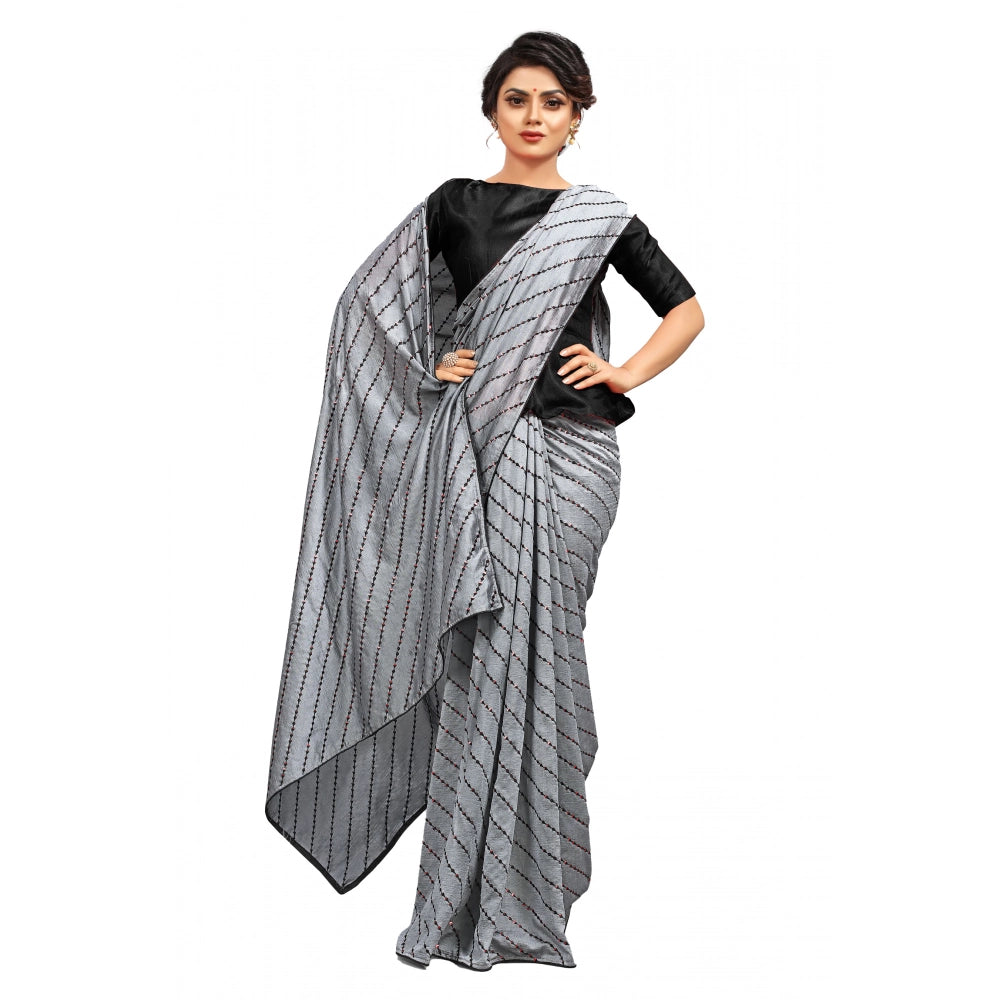Women'S Vichitra Saree With Blouse (Grey, 5-6 Mtrs)