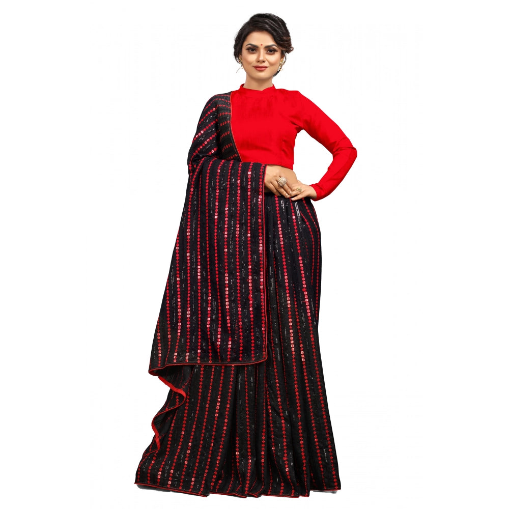 Women's Vichitra Saree with Blouse (Red, 5-6 Mtrs) - VANSHELLE