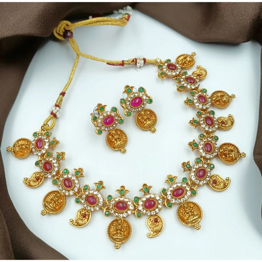 Women'S Gold Plated Traditional Necklace And Earrings Set (Mul