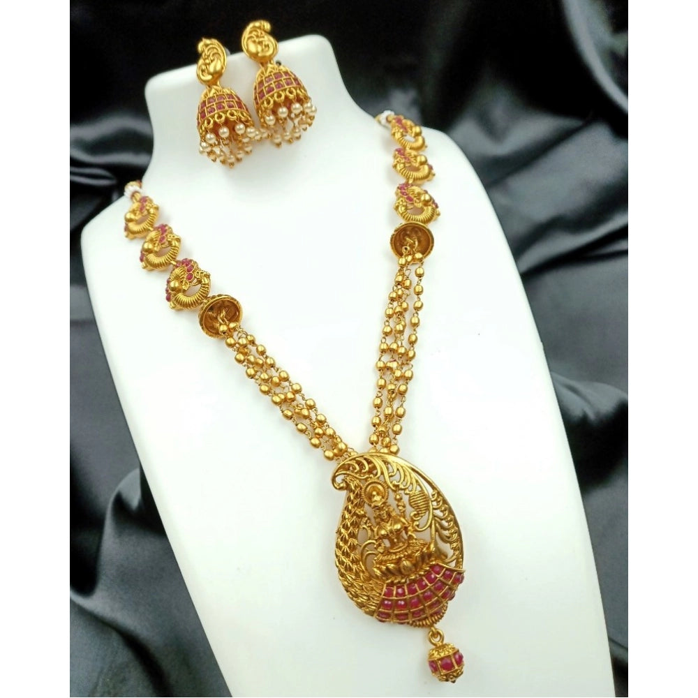 Women'S Gold Plated Necklace And Earrings Set With Antique Fin