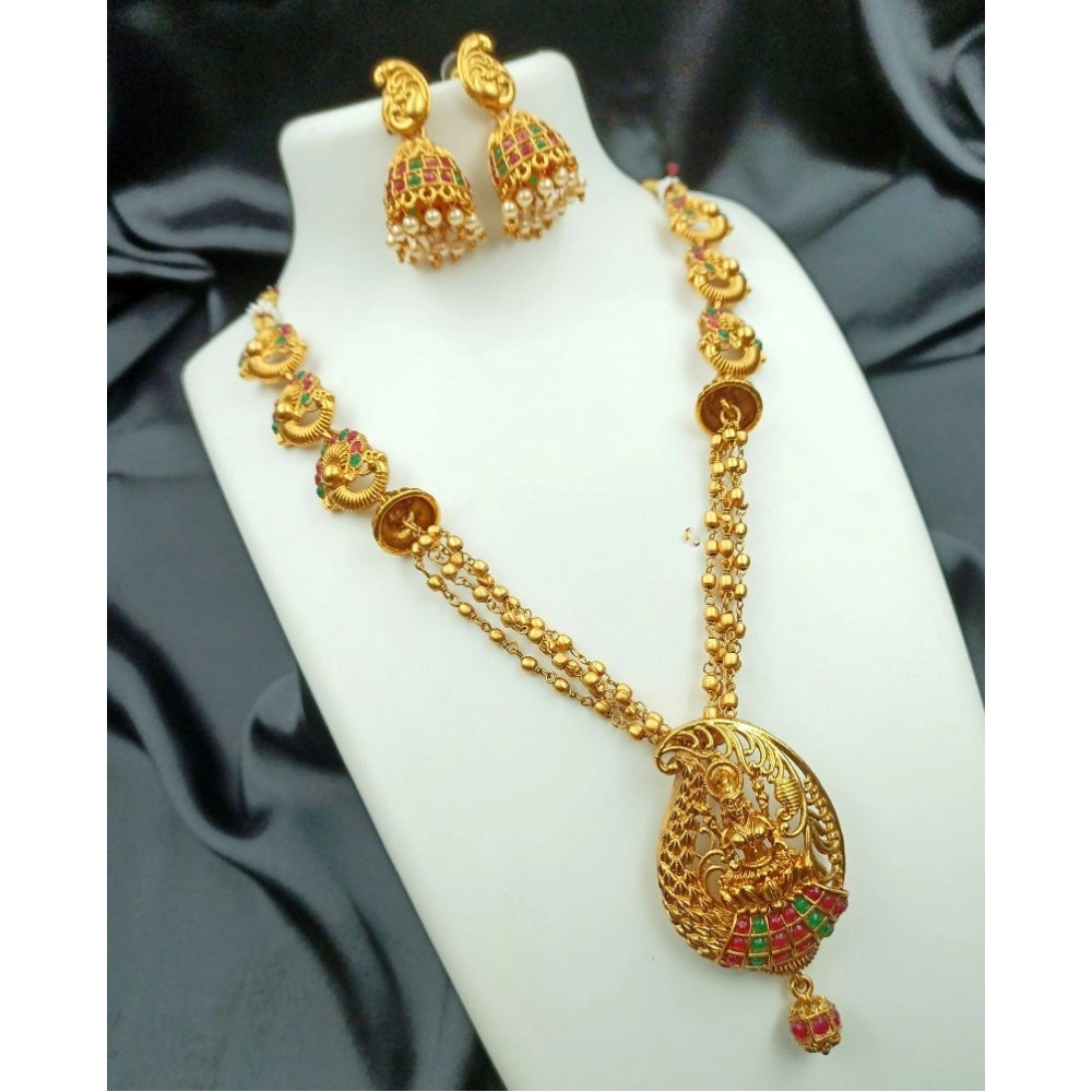 Women'S Traditional Temple Necklace And Earrings Set In Gold (