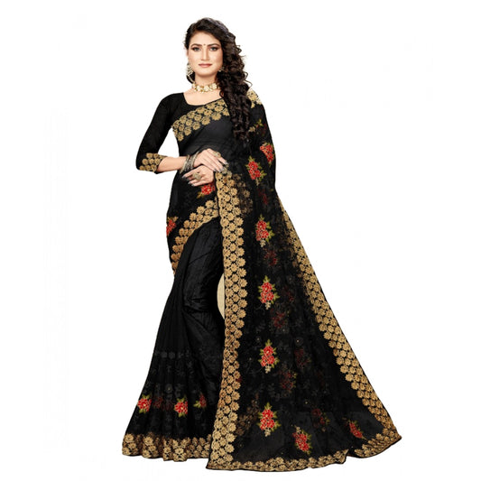 Women'S Net Saree With Blouse (Black, 5-6Mtrs)
