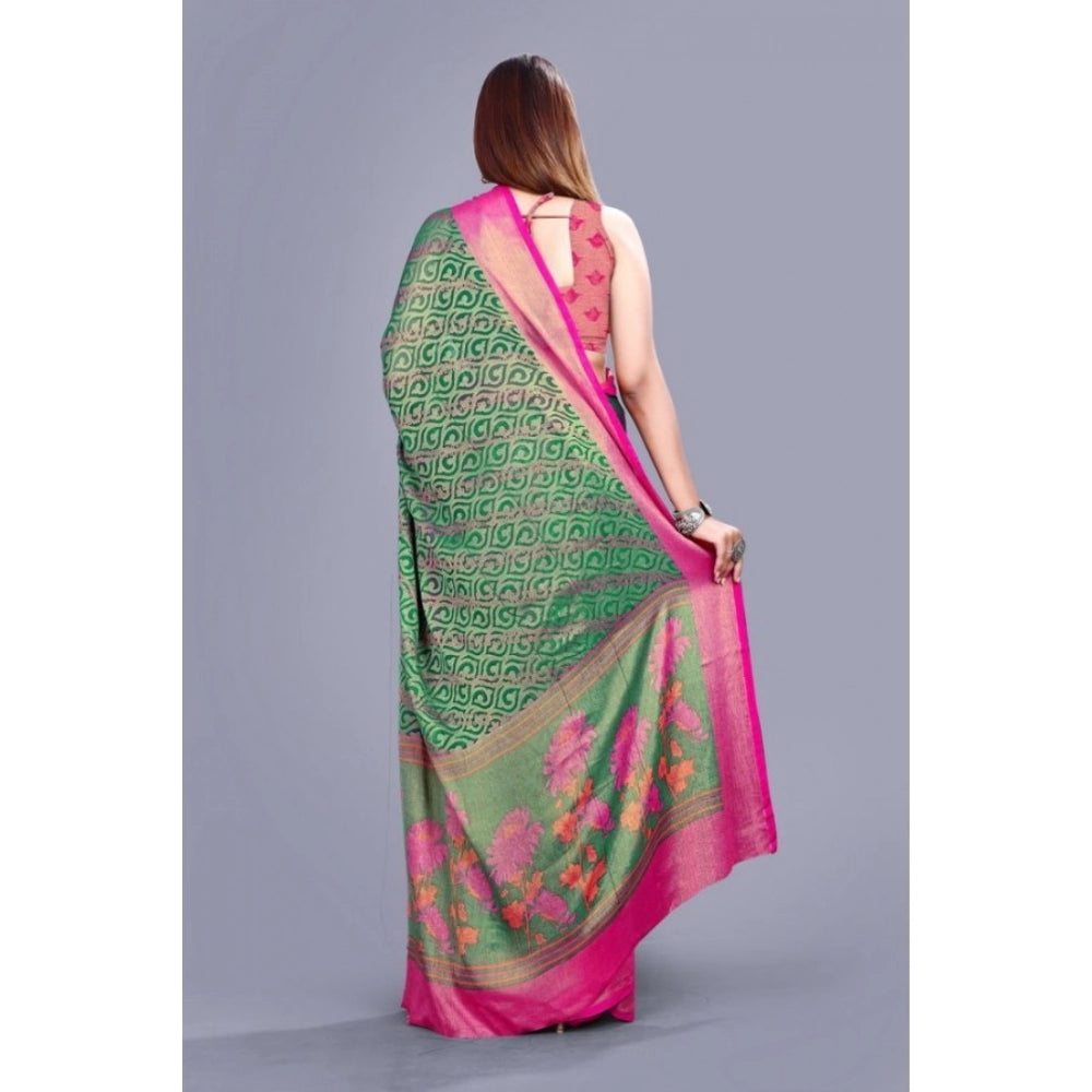 Women's Viscose Rayon Printed Saree With Unstitched Blouse (Rama) - VANSHELLE